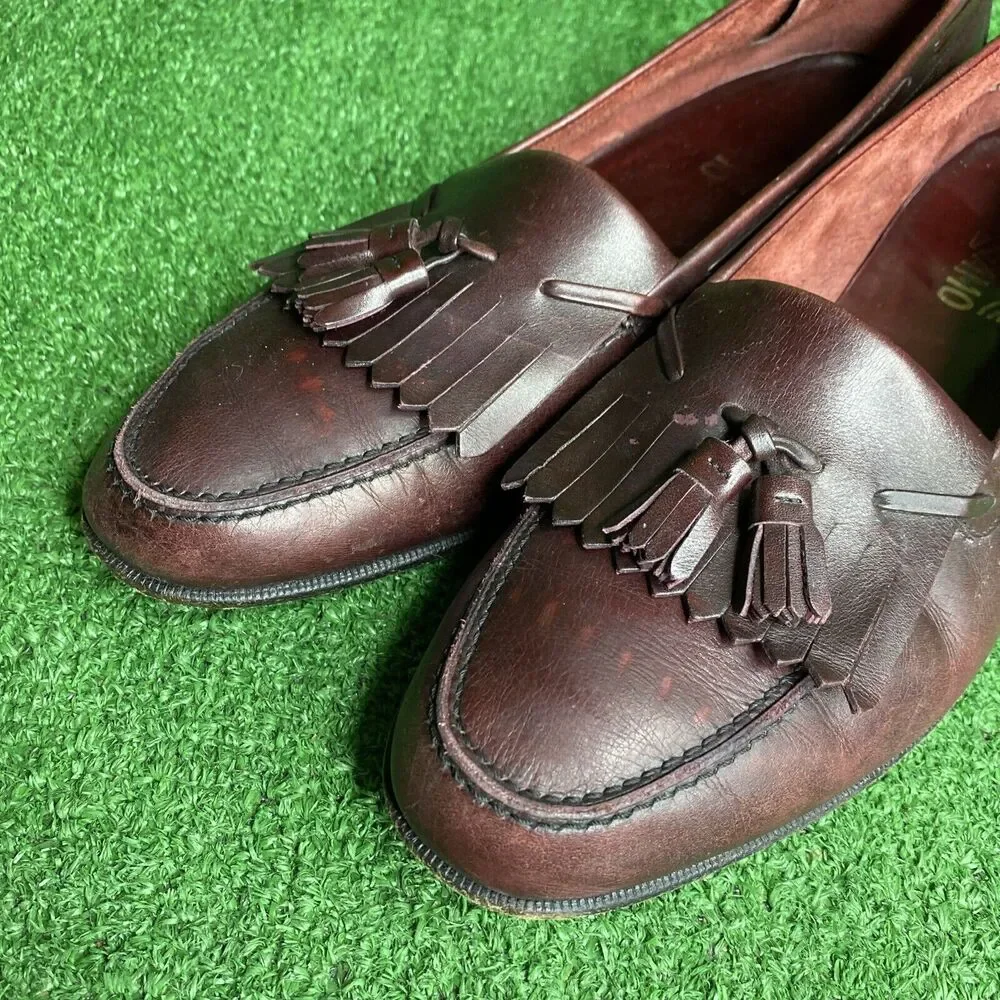 Salvatore Ferragamo Dress Shoes Ox blood Red Leather Italian Tassel Loafers 12 D